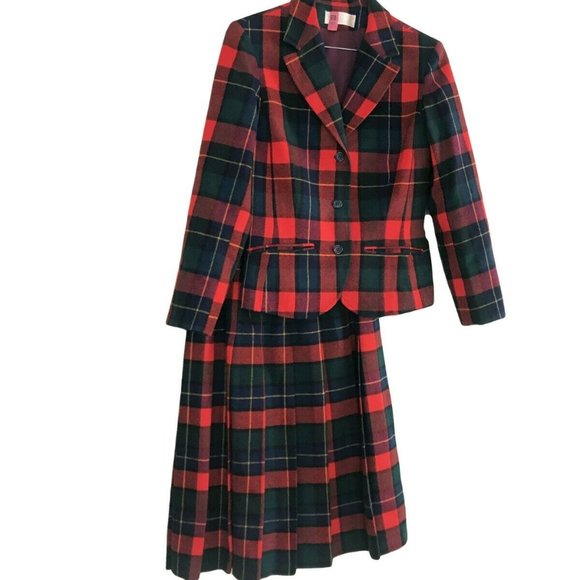 Pendleton Dresses & Skirts - Vtg Red Tartan Plaid Wool Pendleton Skirt Suit